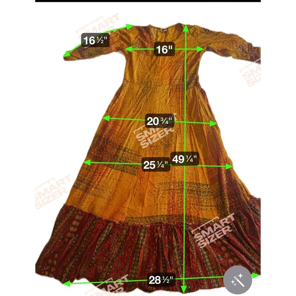Neerus Marigold Boho Ethnic Embroidered Maxi Dress Large Preowned Rayon - Picture 8 of 9